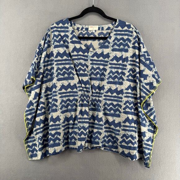 Bombay Paisley Kimono Poncho Top V Neck Womens L/XL Blue Printed Cotton - Picture 1 of 14